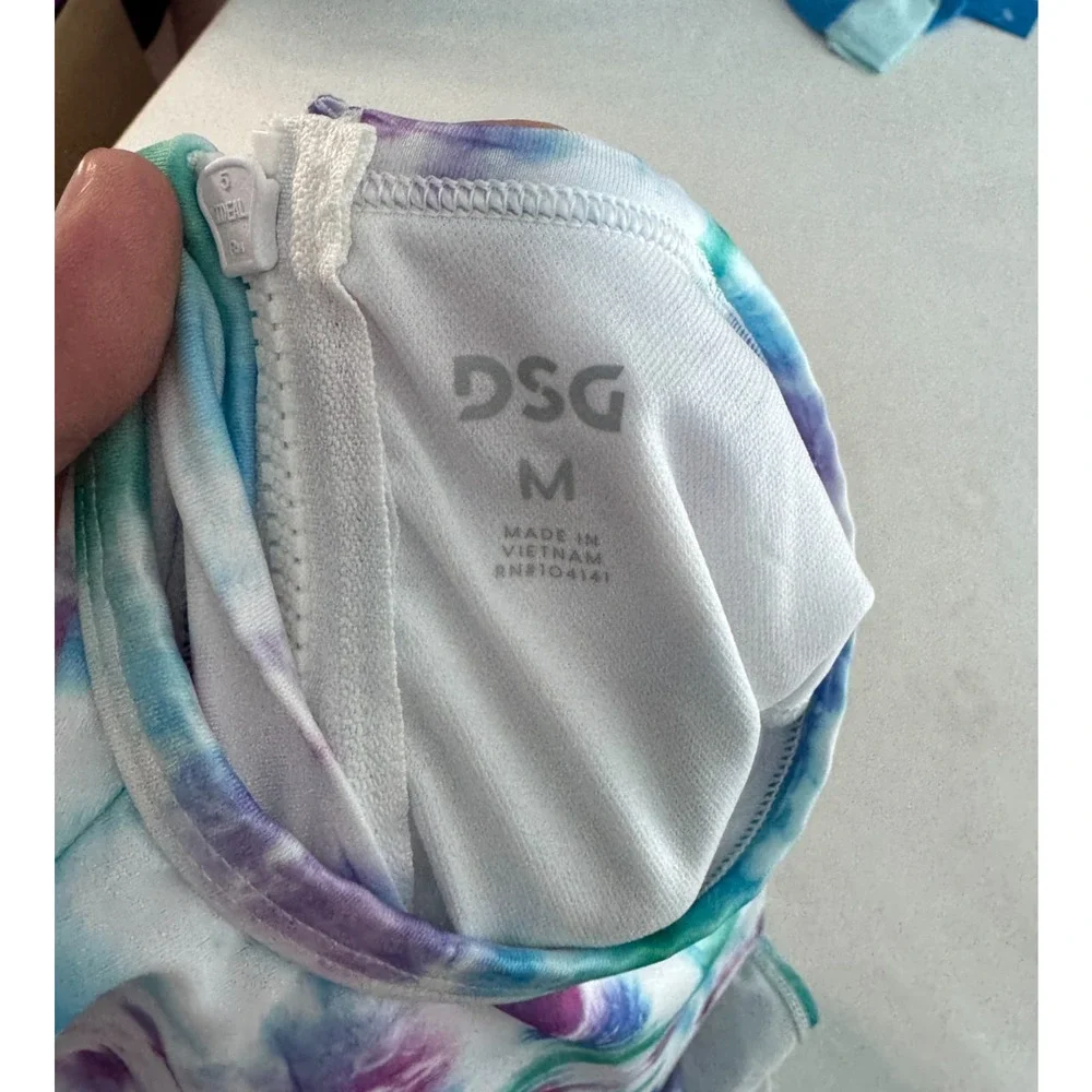 DSG Girls One Piece Swimsuit UPF 50+ Short Sleeve Zip Back Size M Tie Dye NWT